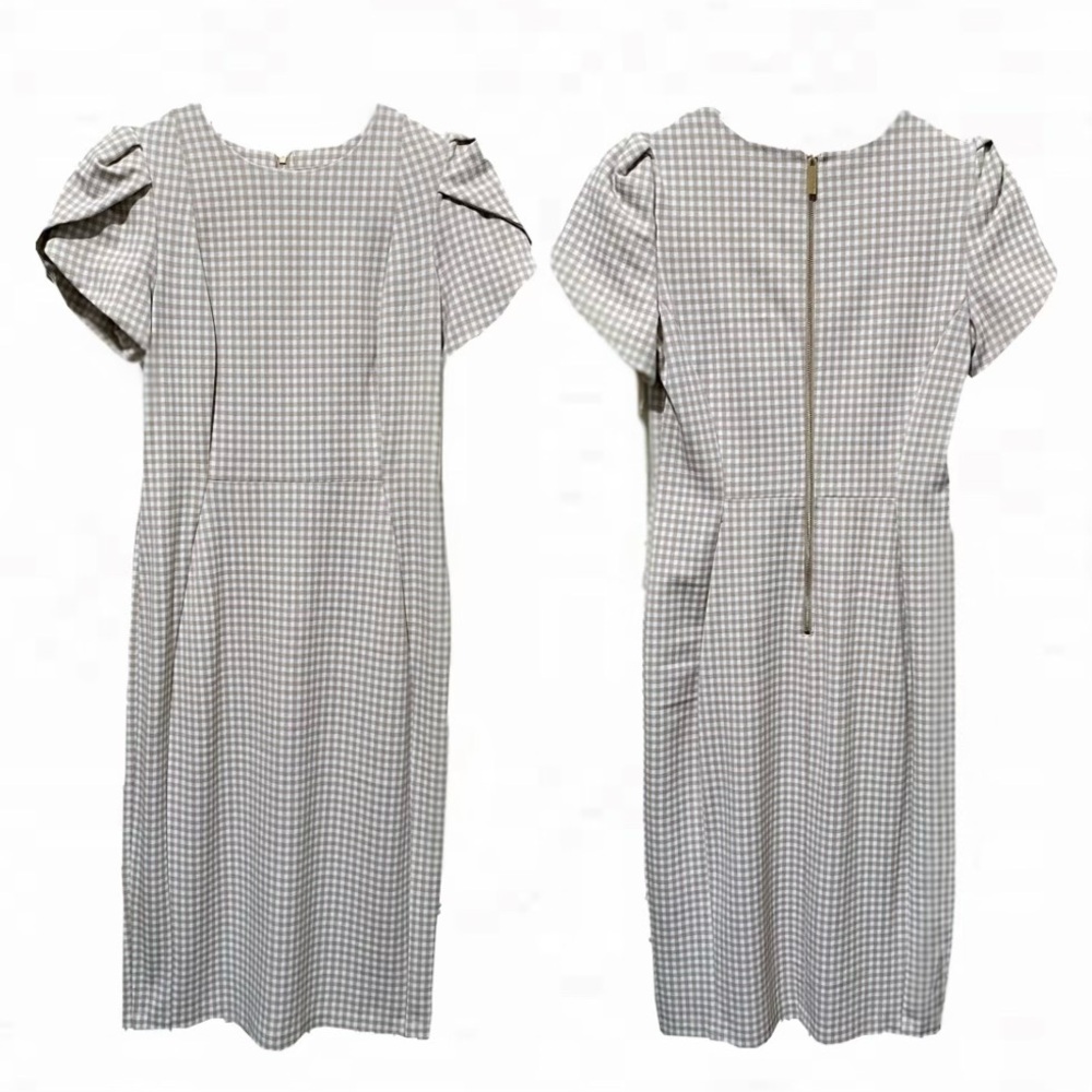 Calvin Klein White & Tan Checkered Midi Dress